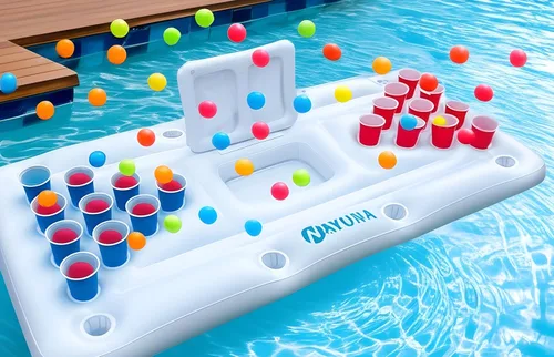 Vista 5 de NAYUNA Flotante con enfriador y 20 tazas de fiesta, mesa de billar inflable, fiesta de verano, juegos de piscina, accesorios para adultos, flotador
