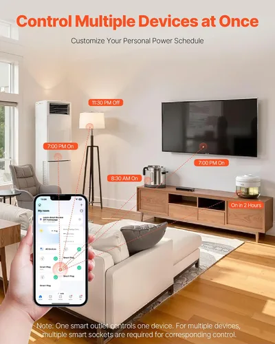 Vista 5 de VEVOR Enchufe inteligente, salida inteligente WiFi compatible con Alexa y Google Home, enchufes WiFi con programación, control de aplicaciones