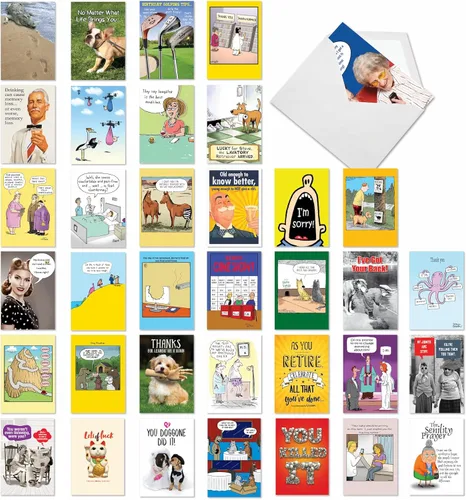 Vista 8 de NobleWorks - Caja de 36 tarjetas de felicitación en blanco divertidas surtidas con sobres, paquete variado de humor mixto - Amistad para hombres