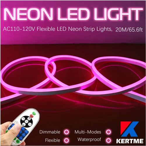 Vista 17 de Tira de luces LED de neón tipo AC 110-120V, tira de luz de neón LED flexible/impermeable/regulable/multimodos + control remoto de 23 teclas