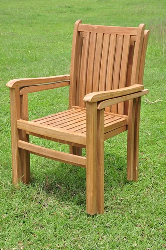 Vista 3 de Juego de comedor de madera de teca Grade-A de 4 plazas y 5 piezas de madera de teca de grado A: mesa redonda de 48 pulgadas y 4 sillas con brazos