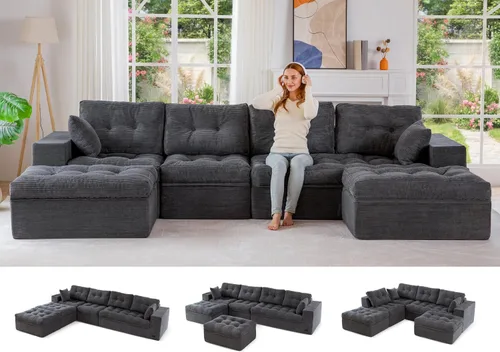 Vista 34 de MAXYOYO Sofá sin hueso, sofá de nube en forma de L de 96 pulgadas con Gris oscuro