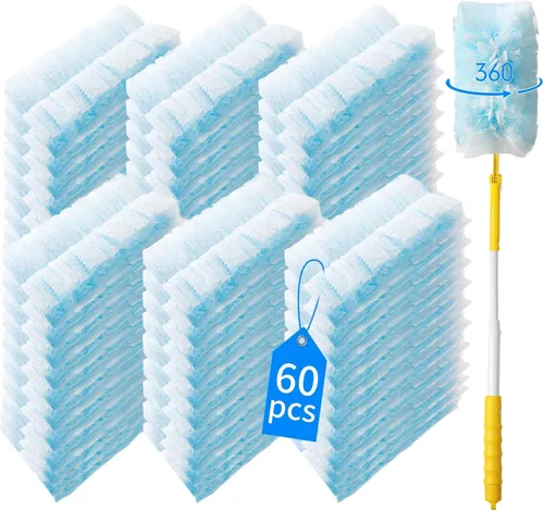 Vista 10 de 60 repuestos de plumero resistente de 360° compatibles con Swiffer, recambio de plumero electrostático desechable de tamaño grande extra grueso