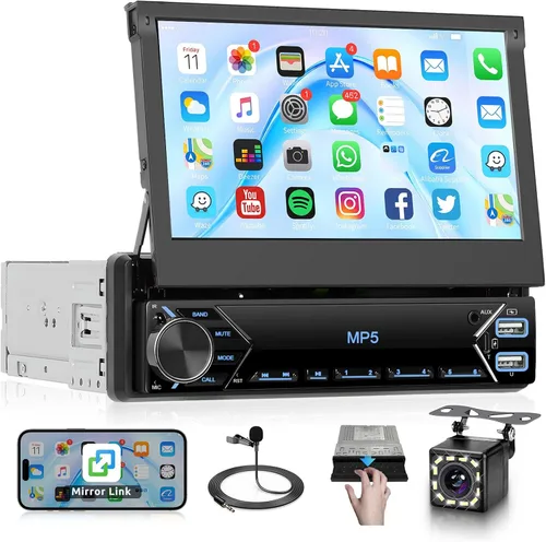 Vista 8 de Radio de Coche Una DIN Estéreo con Carplay Inalámbrico y Android Auto, Radio con Pantalla Táctil HD IPS de 6.9", Receptor de Audio Bluetooth 5.2