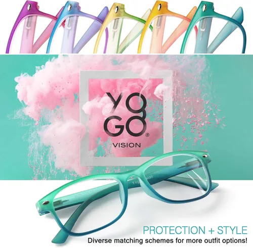 Vista 7 de Yogo Vision Blue Light Reading Glasses for Men and Women Two Tone Havana Rectangle Readers Set of 5