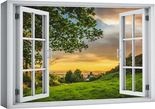 Vista 39 de wall26 - Cuadro en lienzo para pared, vista de ventana, río neón turquesa, rápido, bosque, lago, arroyo, naturaleza salvaje, fotografía, realismo