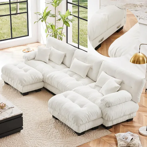 Vista 33 de KEIKI Sofá modular de 94 pulgadas con 4 almohadas, cómodo juego de sofá biplaza Cloud para sofá de asiento profundo suave y profundo, sofá biplaza