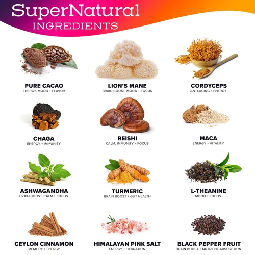 Vista 5 de OMYUM SuperNatural Coffee Alternativa (30 porciones) – Mezcla orgánica de hongos adaptógenos superalimentos con cacao, melena de león, reishi