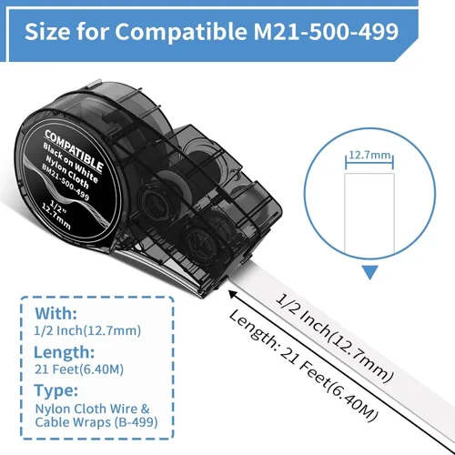 Vista 5 de Compatible with M21-500-499 1/2 Inch Muti-Purpose Nylon Label Tape Work with BMP21-PLUS, BMP21-LAB0, M210, M211, M210-LAB, IDPAL, LABPAL Label
