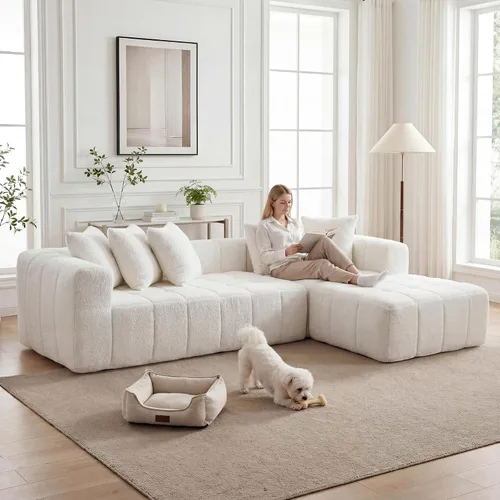 Vista 17 de WILLIAMSPACE Sofá modular Cloud de 107.9 pulgadas para sala de estar, moderno sofá tapizado de espuma de espuma para el suelo, sofá en forma de L