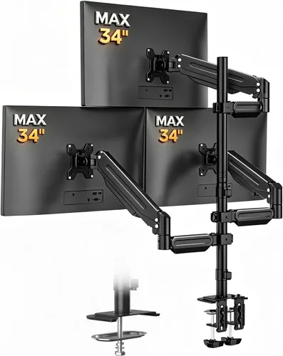 Vista 10 de Bracwiser Soporte de escritorio para monitor doble, brazo de monitor doble premium para dos pantallas de hasta 40 pulgadas, 26.45 libras, brazos