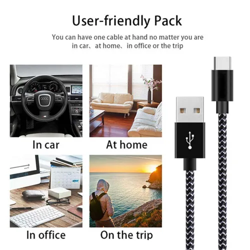 Vista 6 de Cable USB C, cables de carga USB A a tipo C trenzados de nailon de alta calidad [paquete de 5, 3/3/6/6/10 pies], cable de carga tipo C para teléfono