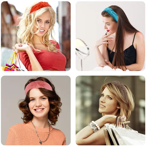 Vista 7 de SIQUK 15 diademas turbantes con nudo superior y nudo cruzado para mujeres y niñas, Varios colores lisos
