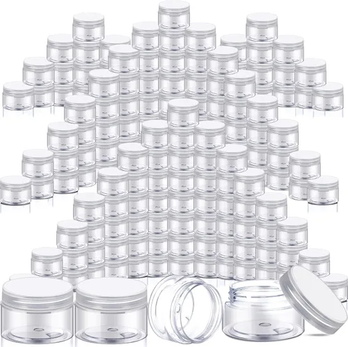 Vista 11 de SATINIOR 100 tarros de plástico con tapas, recipientes pequeños, tapas de boca ancha, pequeños recipientes de plástico para loción, crema, diamantes