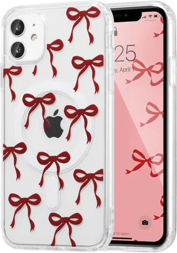 Vista 62 de UEEBAI - Funda magnética para iPhone 11, diseño de lazo, compatible con MagSafe, funda transparente delgada inalámbrica, antiamarilleo, a prueba