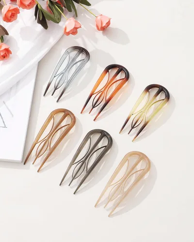 Vista 6 de AWAYTR 6 horquillas de pelo francés, tenedor en forma de U para mujeres Ámbar