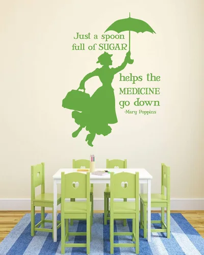 Vista 6 de Mary Poppins Quote A Spoon Full of Sugar Makes The Medicine Go Down Adhesivo de vinilo para decoración del hogar para dormitorio de niños y niñas