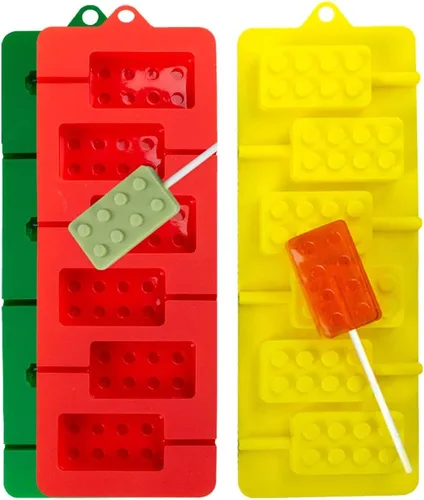 Vista 6 de Webake Moldes de silicona para piruletas, juego de 3 moldes de caramelo duro de chocolate con ladrillo (incluye 100 palitos de papel)