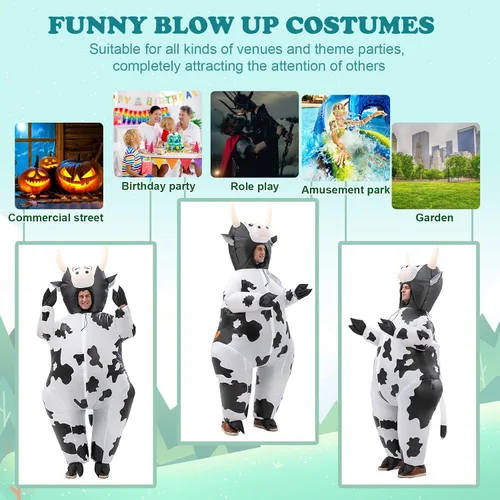 Vista 6 de ISTOOLL Disfraz inflable de Pascua disfraz de vaca inflable de Navidad divertido cosplay fiesta festival mascarada traje de aire inflable de cuerpo