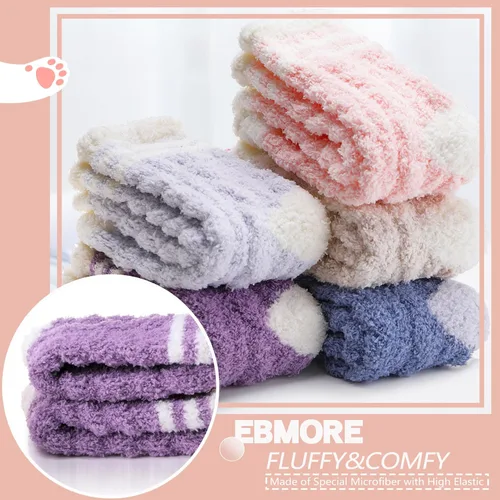 Vista 4 de EBMORE Womens Fuzzy Socks Slipper Fluffy Cozy Comfy Cabin Plush Warm Winter Sleep Home Soft Socks
