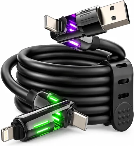 Vista 18 de MFish Cable de carga rápida 4 en 1 de 240 W, negro, 3.3 pies