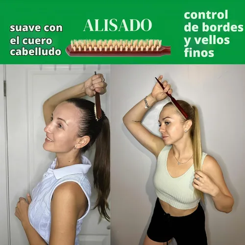 Vista 6 de GranNaturals Cepillo de cerdas de jabalí suave para cabello de espalda resbaladiza, peinado, control de bordes, suavizar los pelos de bebé