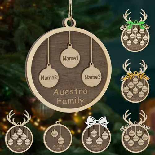 Vista 15 de Adornos de Navidad personalizados, familia de 1 nombre, adornos de Navidad de madera personalizados, decoración personalizada, decoración de árbol