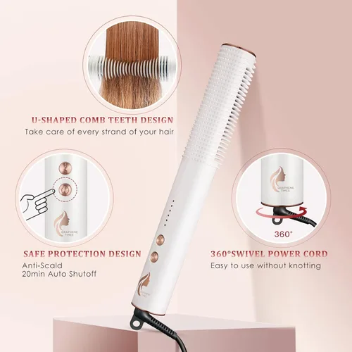 Vista 7 de Cepillo alisador de cabello, cepillo alisador de cabello 2 en 1 con apagado automático de 20 minutos, antiquemaduras, cómodo de llevar, cepillo