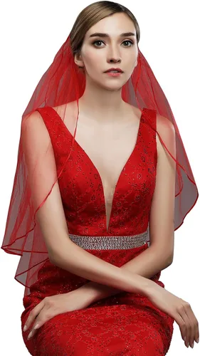 Vista 2 de Tulle Sheer boda velos de novia catedral para novia 11059-2, 11054rojo