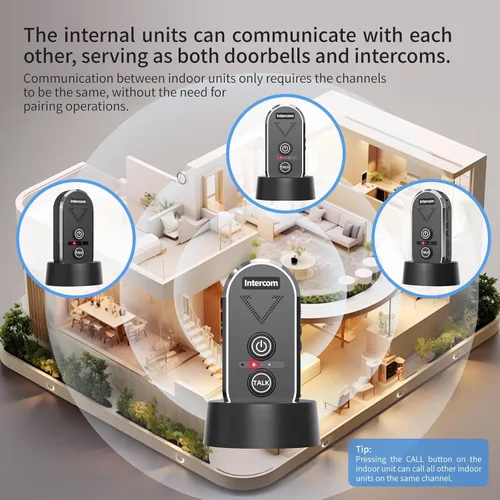 Vista 4 de Timbre inalámbrico con intercomunicador de voz de altavoz, intercomunicador de conversación bidireccional con 3 canales, volumen de 3 niveles