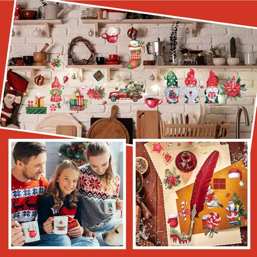 Vista 5 de Honoson 20 hojas de calcomanías de Navidad para manualidades y muebles, calcomanías de transferencia de Navidad vintage de Navidad para papel