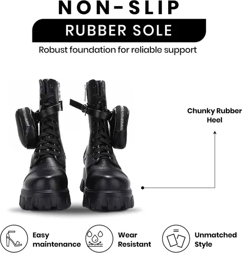 Vista 3 de Cape Robbin MonaLisa Botas de combate para mujer, botas de plataforma con tacones de bloque gruesos, botas altas para mujer