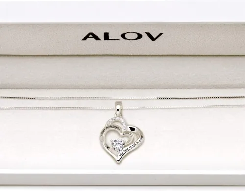 Vista 4 de ALOV Joyería de plata de ley feliz jubilación lo mejor está por venir Collar con colgante de circonita cúbica de corazón de amor, Plata esterlina