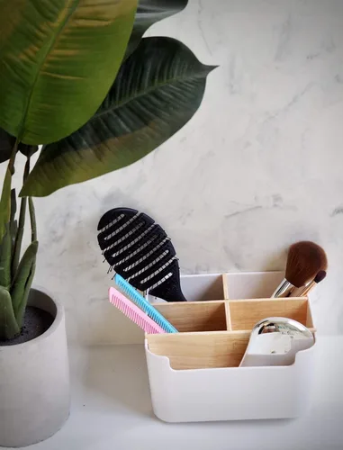 Vista 3 de Organizador multiusos y caja de almacenamiento, soporte para control remoto, soporte para maquillaje, organizador lateral de escritorio moderno
