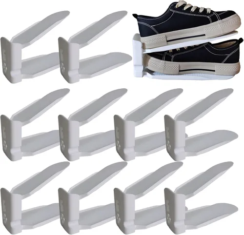 Vista 6 de Organizador de ranuras para zapatos, apiladores de zapatos ahorradores de espacio, zapatos ajustables de doble capa, ocupa menos espacio y organiza