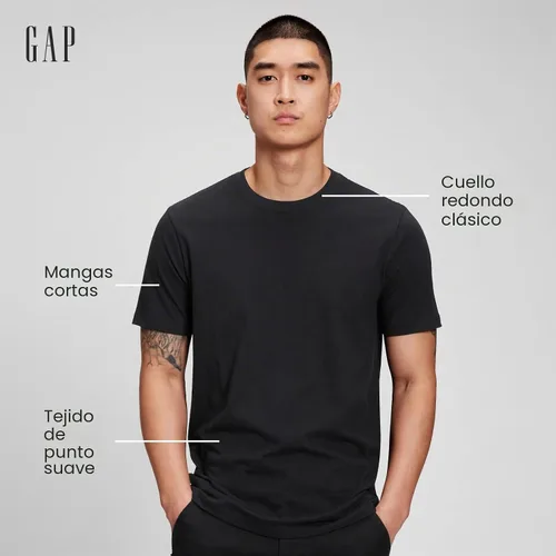 Vista 2 de Camiseta de cuello redondo Gap para hombre, mangas cortas, estilo casual Negro