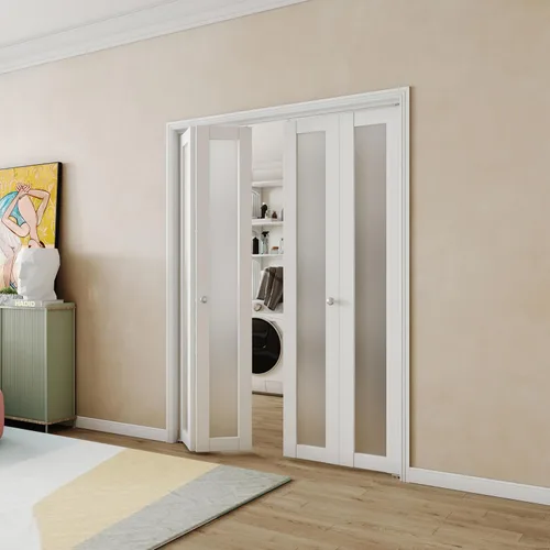 Vista 24 de BARNER HOME Puerta de armario, puertas plegables Full Lite con panel de vidrio estriado, fácil montaje, puertas plegables con kits de herrajes