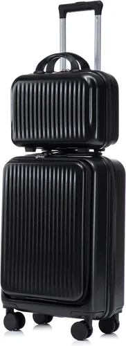 Vista 10 de Merax 3 piezas expandible ABS Hardshell equipaje Sets Spinner Wheel Maleta TSA Lock Suit Case, Apertura frontal negra, Juego de 2 piezas, Maleta