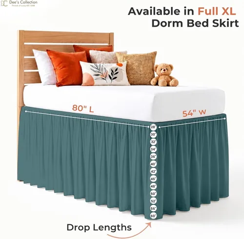 Vista 99 de Dorm Ruffle Twin XL 28" Drop Extra Long BedSkirt, Premium Brushed Microfiber Tailored Drop, Put On Elastic Long Dust Ruffle, Split Corner, Bedroom