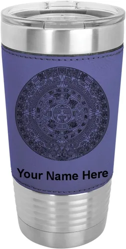 Vista 19 de LaserGram Vaso aislado al vacío de 20 onzas, calendario azteca, grabado personalizado incluido (piel sintética, estilo béisbol)