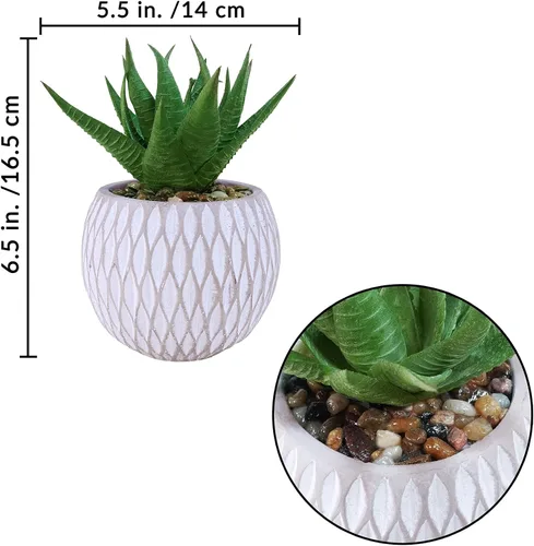 Vista 2 de Winlyn 3 piezas pequeñas de imitación plantas artificiales de aloe lúpulo de lúpulo, plantas suculentas en macetas geométricas de hormigón gris