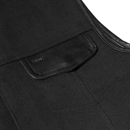 Vista 6 de Daniel Smart - Chaleco para hombre, material de lona con detalles de cuero, chaleco de motocicleta para hombre con bolsillo oculto