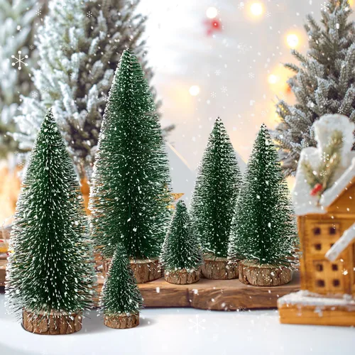 Vista 4 de 6 piezas de mini árboles de Navidad decorativos de cepillo para botellas, árboles de Navidad artificiales de mesa para interiores y exteriores, Verde