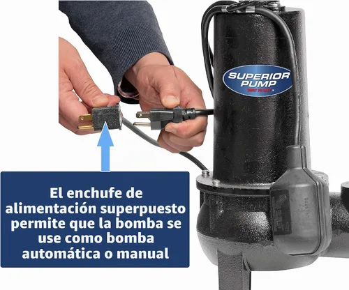 Vista 5 de Superior Pump 93020 1/2 HP Sistema de bomba de aguas residuales de hierro fundido de 2 pulgadas con interruptor de flotador vertical, negro