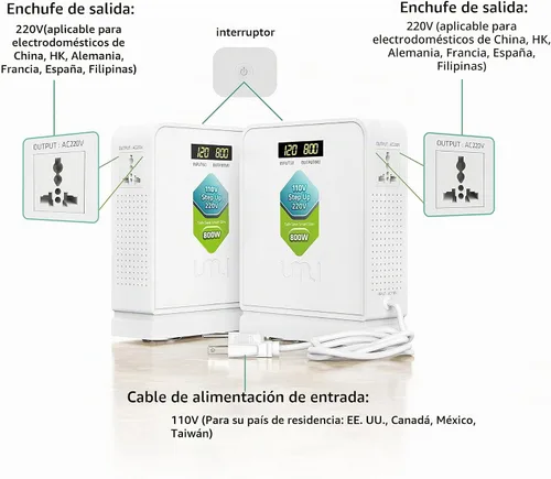 Vista 4 de UMI Step Up 110v a 220v Convertidor de voltaje 800W para Europa y Asia 220-240V Uso de electrodomésticos en EE. UU. Canadá México - Transformador