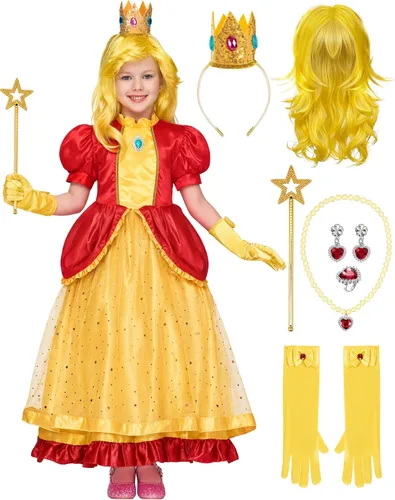 Vista 9 de Spooktacular Creations Vestido de princesa rosa de Halloween, vestido de princesa para niños, disfraz de corona de melocotón para cumpleaños de niñas