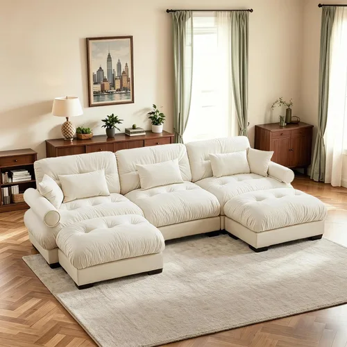 Vista 88 de Sofá biplaza de 93.7 pulgadas, sofá modular de 2 plazas, sofás seccionales grandes de color beige y blanco para sala de estar, juego de sofá