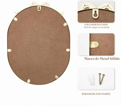 Vista 6 de SANY DAYO HOME Espejo ovalado con marco de metal dorado de 16 x 12 pulgadas para colgar en la pared, con lazo decorativo, moderno espejo de cristal