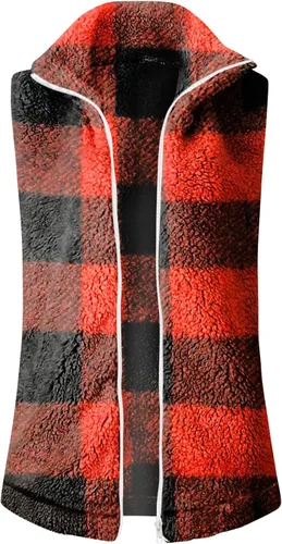Vista 3 de Womens Fuzzy Sherpa Fleece Jacket Lightweight Vest Cozy Sleeveless Cardigan Zipper Waistcoat Outerwear with Pocket