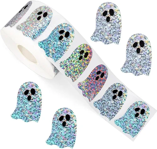 Vista 13 de 500 piezas de rollo de calcomanías lindas de patas de perro en glitter, etiquetas adhesivas de huellas de perro negro, etiquetas de vinilo Patas